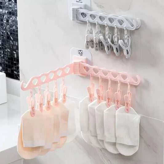Cloth Hanger Adhesive Multi-Function Hanger With 10 Clip Wall Mounted Foldable Drying Racks