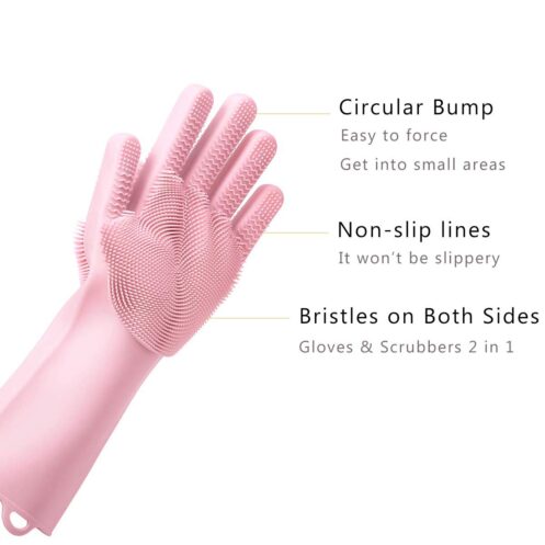 Original Magic Silicon Dish-washing Gloves with Brush Sponge Wash Scrubber