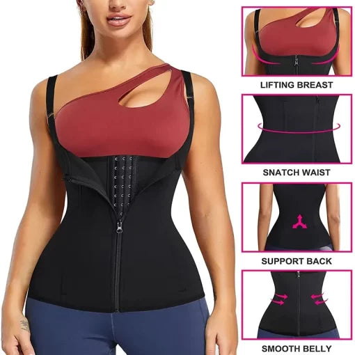 Women Waist Trainer Sweat Belt Tank Top with Strap Zipper