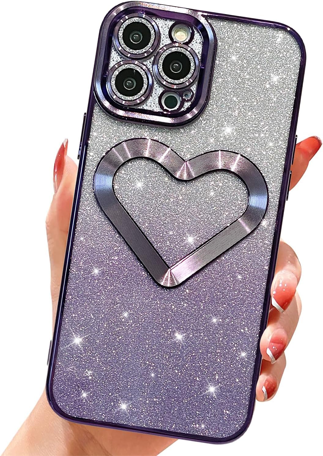 Luxury heart design protector with lens protector case for women