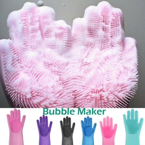 Original Magic Silicon Dish-washing Gloves with Brush Sponge Wash Scrubber