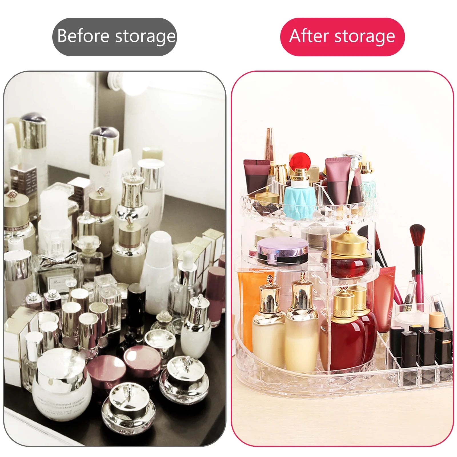 360 Degree Rotating Makeup Organizer Large Capacity Skincare Organizer Tray  Adjustable Cosmetic Display Organizer for Lipsticks Serums