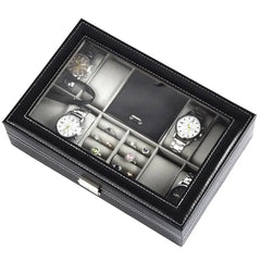 Glass Windows Leather Watch Jewelry Ring Box