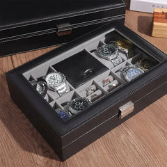 Glass Windows Leather Watch Jewelry Ring Box