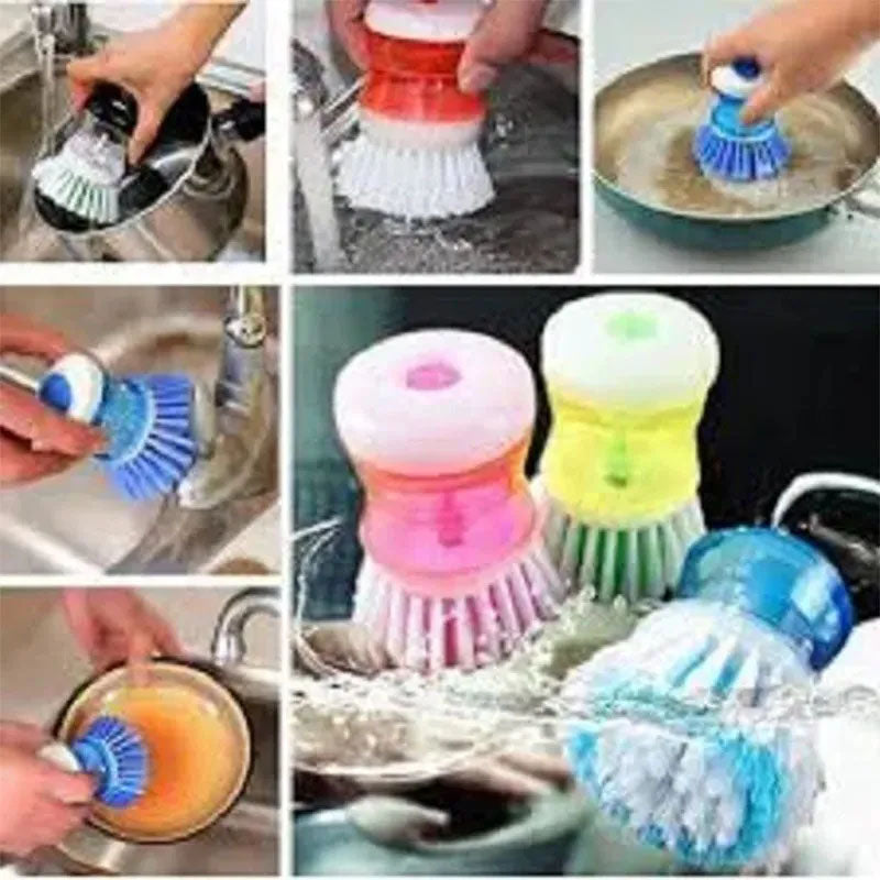 Easy to Use Dishwasher Brush with Washing Up Liquid Soap Dispenser