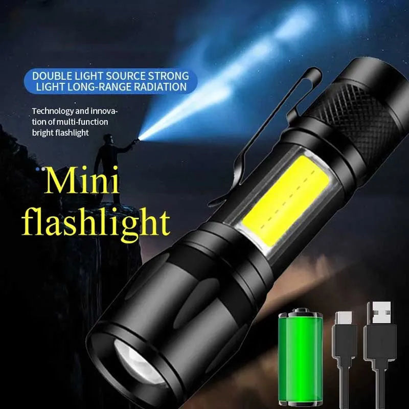 Mini Rechargeable LED Zoom Flashlight For Outdoors