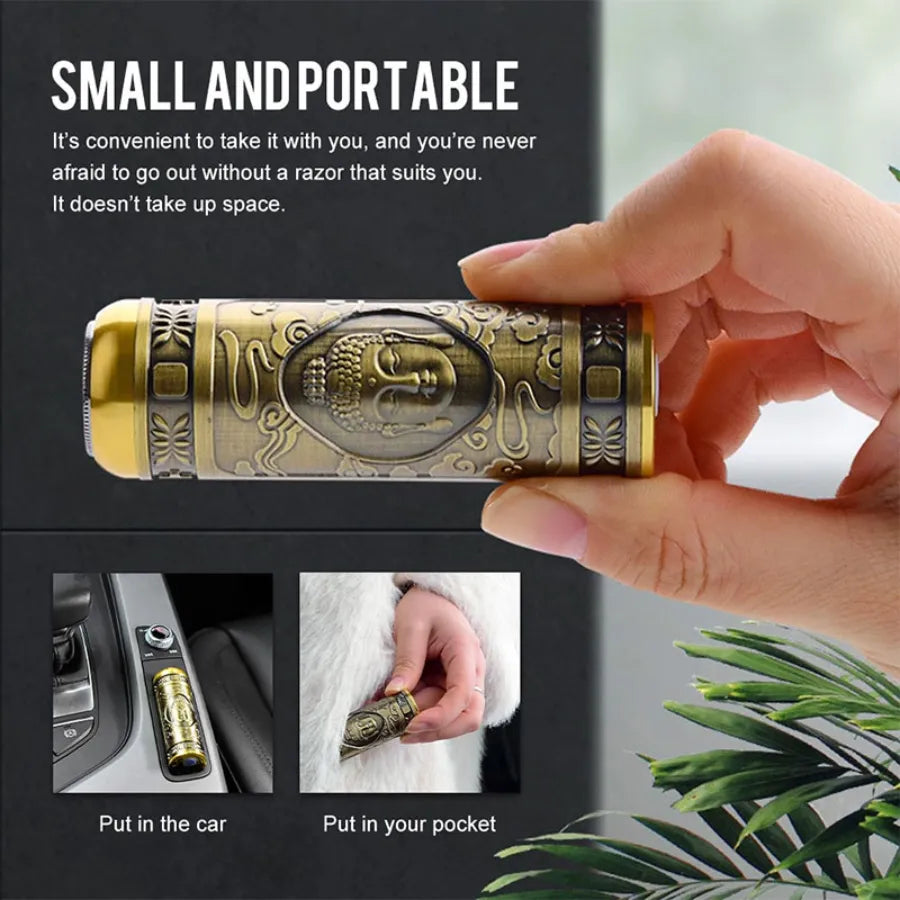 T8 Mini Electric Shaver Men Vintage Buddha Head Rotary Beard Razor Type-c