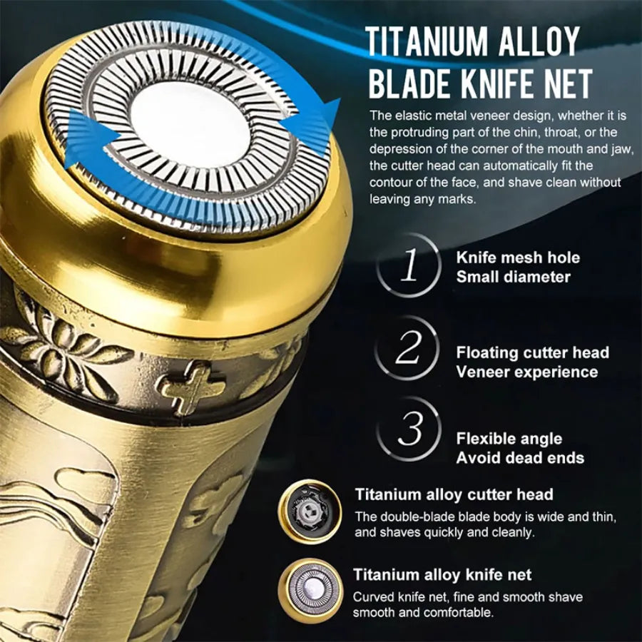 T8 Mini Electric Shaver Men Vintage Buddha Head Rotary Beard Razor Type-c