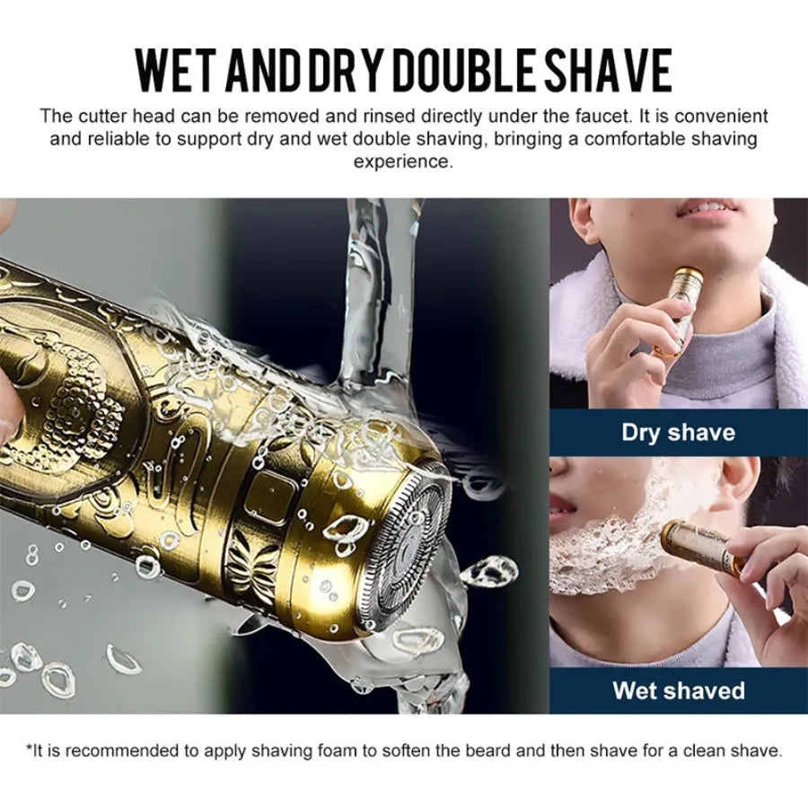 T8 Mini Electric Shaver Men Vintage Buddha Head Rotary Beard Razor Type-c