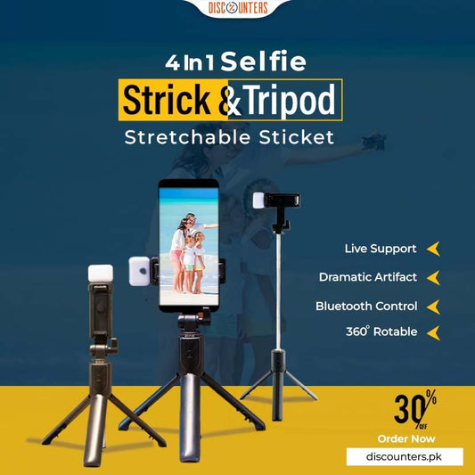 4 in 1 Tripod Selfie Stick With Remote Control