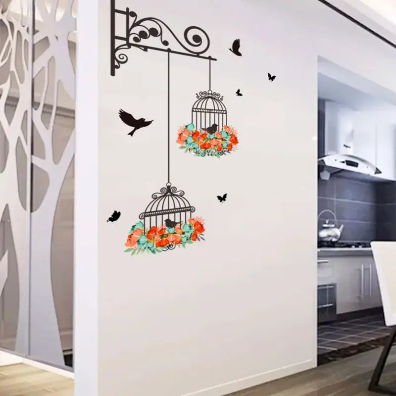 Cute Bird Cage Wall Stickers